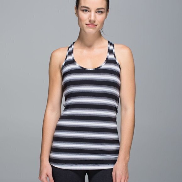 Lululemon Cool Racerback Tank Top Size 6 Capilano Stripe Black White - Picture 1 of 16